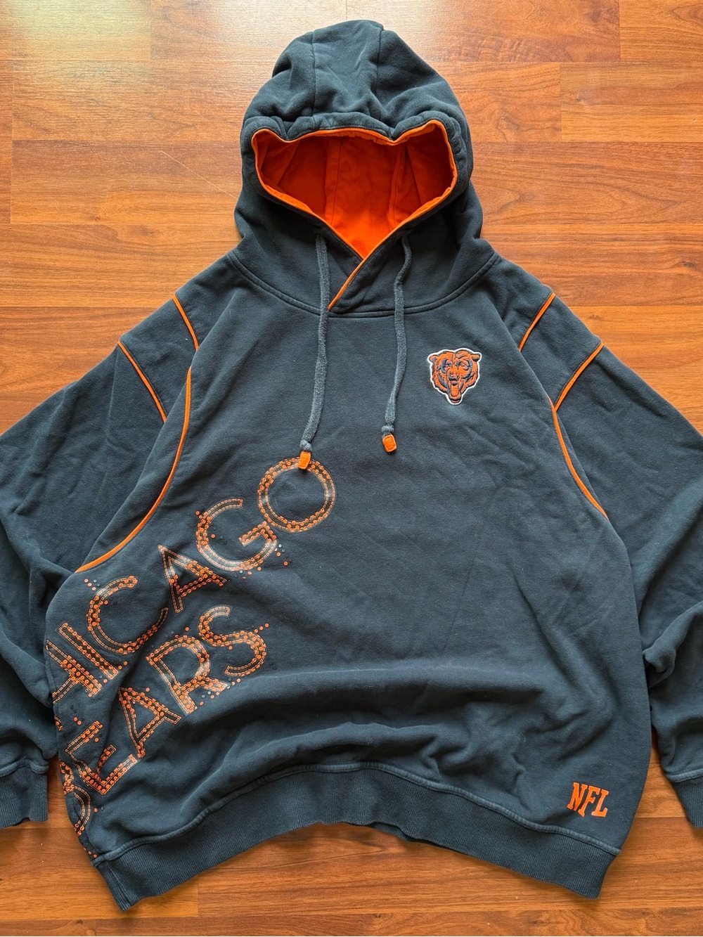 Chicago Bears spell out logo pullover hoodie 2XL NFL Pro Line blue orange